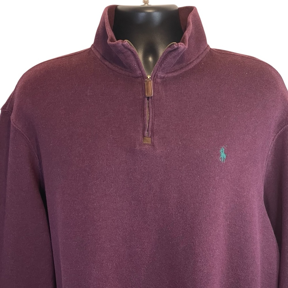 Polo Ralph Lauren Mens XXL 1/4 Zip Pullover Burgundy Green Classic Preppy